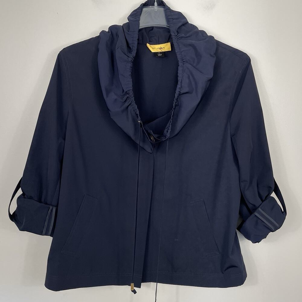 St. John Funnel Neck Rain Jacket Windbreaker Size XL Navy Cowl Neck Lightweight - Picture 15 of 16